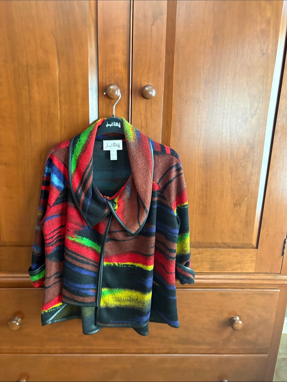 Joseph Ribkoff Striped Cape in Black & Red Like New